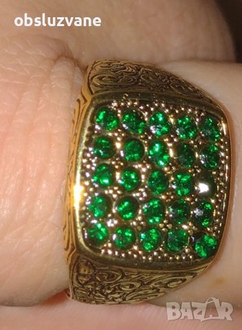 Пръстен унисекс със смарагди Евън ПОДАРЯВАМ, снимка 1
