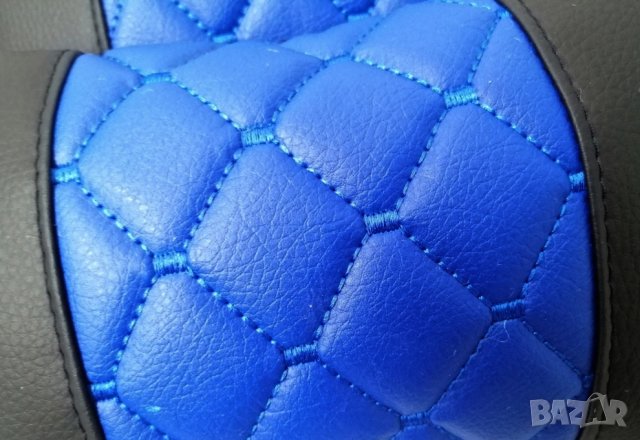 два броя универсални кожени възглавнички за автомобил черно със синьо, снимка 2 - Аксесоари и консумативи - 42327100