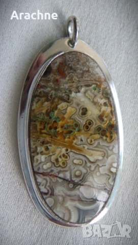 Сребърен медальон с фосил от динозавър-dino bone