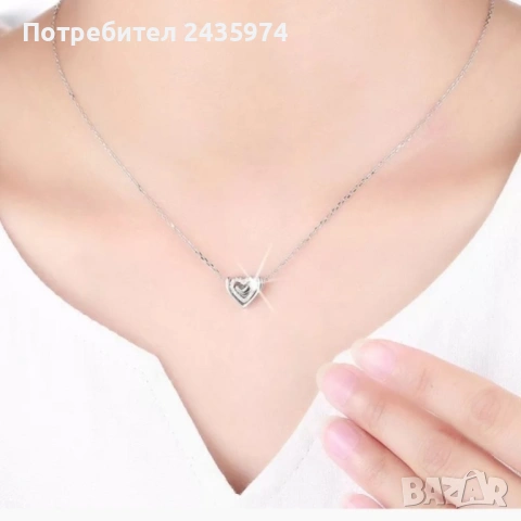 Нежно сребърно колие “Две сърца в едно”, снимка 3 - Колиета, медальони, синджири - 53616244