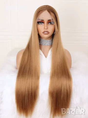 Дълга права медено руса перука с дантела 13*4*1 75-80 см с тъмни корени, снимка 3 - Аксесоари за коса - 50048700
