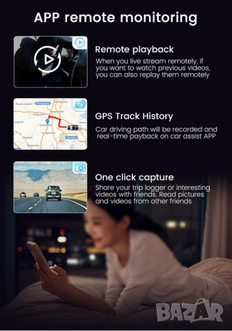4G Lte видеорегистратор с предаване на живо за кола, двойна камера, предна задна, 2K WIFI GPS DVR, снимка 9 - Аксесоари и консумативи - 53479571
