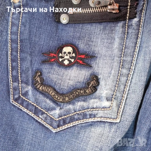 $219 Мъжки дънки Robins Jeans Mens 36 Blue Pants Studded Patches Grunge Street Wear 36x33 Vintage , снимка 11 - Дънки - 50871422