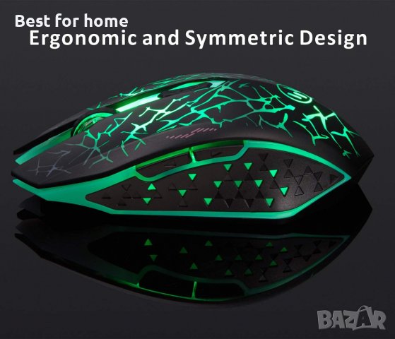  LED оптична гейминг мишка с USB приемник, 3 регулируеми DPI нива и 6 бутона,акумулаторна,безшумна, снимка 5 - Клавиатури и мишки - 40006796