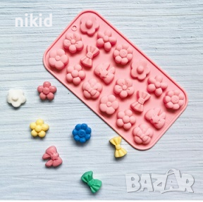 18 панделка панделки папионка цветя силиконов молд форма фондан шоколад бонбон гипс декор украса