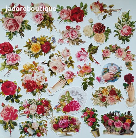 Изрязани елементи от картон Vintage roses 32 бр - R004