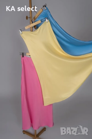 Сатенена миди пола в жълто – Limoncella, снимка 2 - Поли - 51453385