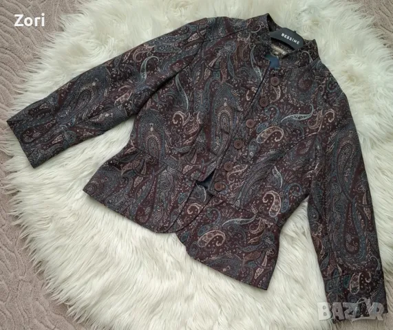 УНИКАЛНО сако в пейсли кафяв-петролио цветове принт М/Л размер 