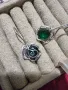Авторски, сребърни обеци с голям зелен камък , снимка 3