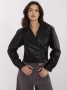 Черно дамско байкерско яке с широки ревери, снимка 4