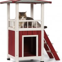 Двуетажна дървена къща за домашен любимец / къща за котки CHW2042010R1