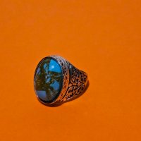 Красив османски турски пръстен с голям син  камък , снимка 1 - Антикварни и старинни предмети - 44165680
