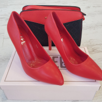 Официални дамски обувки на ток в червен цвят, снимка 3 - Дамски обувки на ток - 36516392