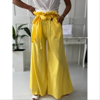 Дамски панталон със широк крачол в жълто , снимка 3 - Панталони - 41312395