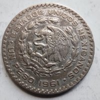 1 песо сребро Мексико 1961г, снимка 3 - Нумизматика и бонистика - 40547624