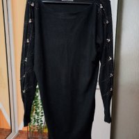 Наситено черен блузон плетиво с красиви ръкави. Размер L, XL. , снимка 1 - Блузи с дълъг ръкав и пуловери - 40522298
