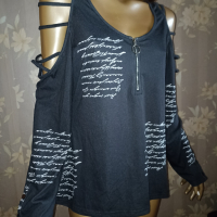 Sheilay L-Ефектен топ/ блуза с надписи и интересен ръкав , снимка 3 - Блузи с дълъг ръкав и пуловери - 44773141