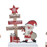 3 броя Дървени коледни фигурки за Коледна украса, Дядо Коледа, Снежен човвек и Елен, снимка 1 - Декорация за дома - 42704460