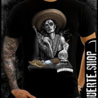 Черна тениска с щампа LA MUERTE MEXICANA, снимка 1 - Тениски - 42675080