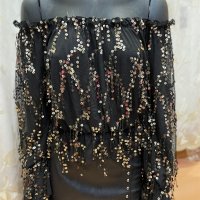 дамски топ с пайети в черно блузи , снимка 2 - Корсети, бюстиета, топове - 38949911