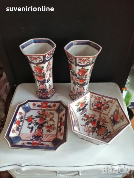 декоративен комплект стар японски порцелан с печат, снимка 1
