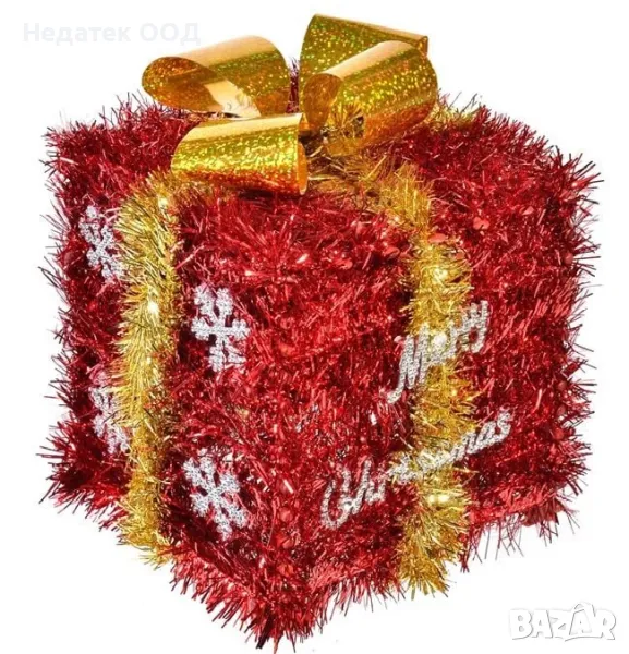 Коледна украса, подарък, червен, 12x12x12cm, снимка 1