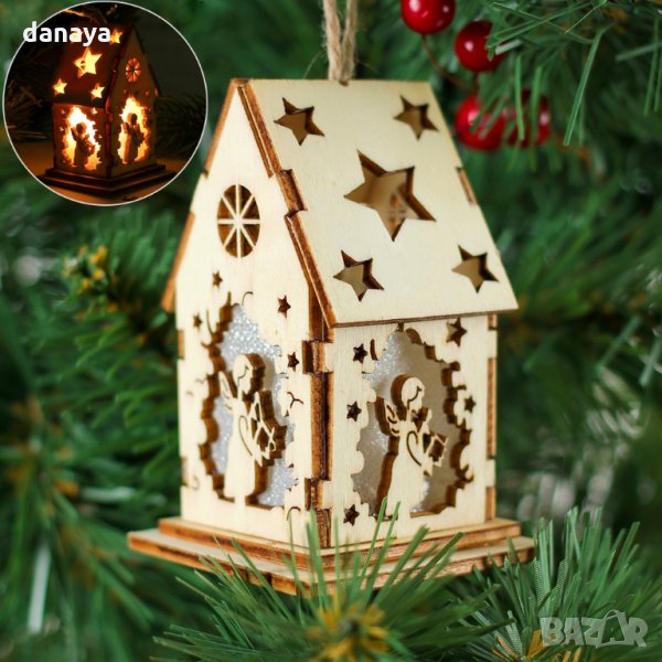 2492 Светеща коледна къщичка Ангел, украшение за елха, 8см, снимка 1