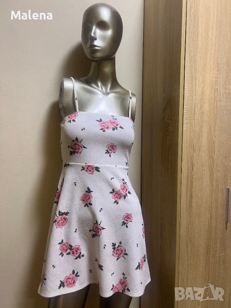 Бяла лятна разкроена рокля на цветя , снимка 1