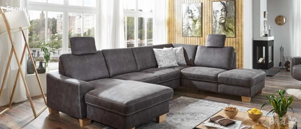 ПРОМОЦИЯ!!! П - образен ъглов диван от плат тъмно сив MM-ZE1037, снимка 1