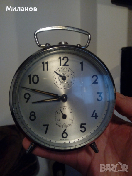 Антикварен механичен немски будилник,настолен часовник, снимка 1