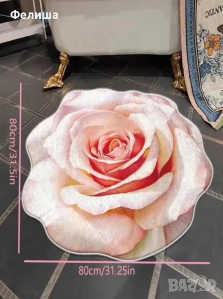 Разкошен Акцентен Килим 80х80 с Удивителна Дизайнерска Роза , снимка 1
