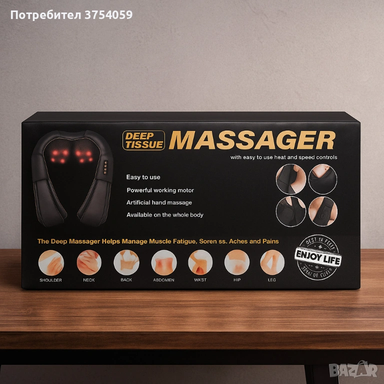 Електрически шиацу масажор за шия, рамене, гръб и тяло, снимка 1