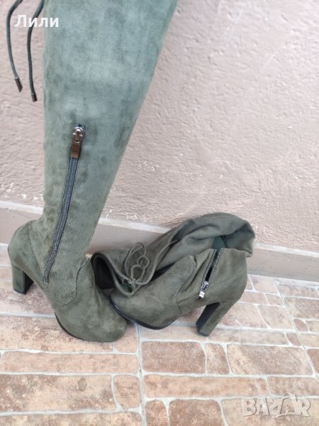 Дамски зелени велурени ботуши , снимка 1