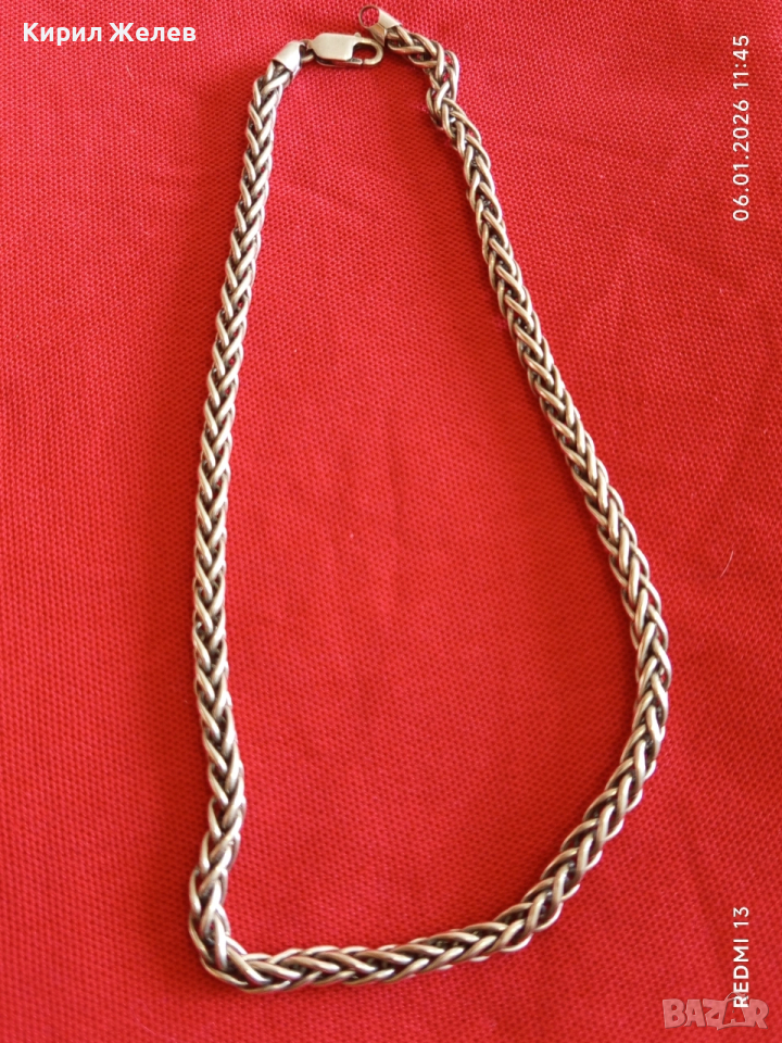 Сребърен ланец плетка тип ЖИТЕН КЛАС много красив майсторска ръчна изработка 50765, снимка 1