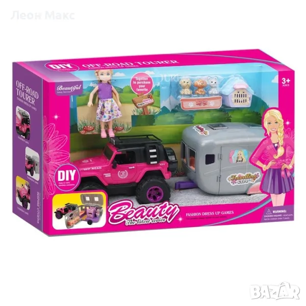 Кукла с джип и каравана на батерии , снимка 1