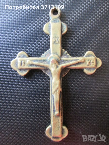 Стар бронзов християнски кръст , 5,5см. Патина, снимка 1