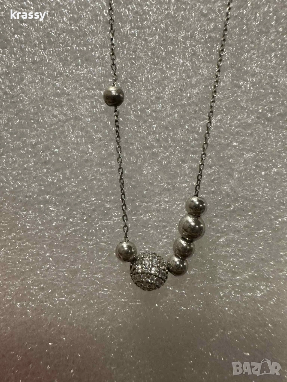 Страхотно нежно сребърно дамско колие с топчета тип Pandora, снимка 1