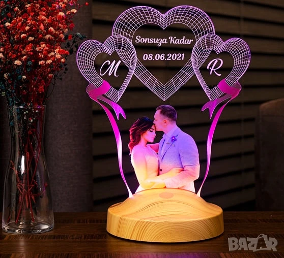 Лампа с ваши снимки и надпис или дата по избор, снимка 1