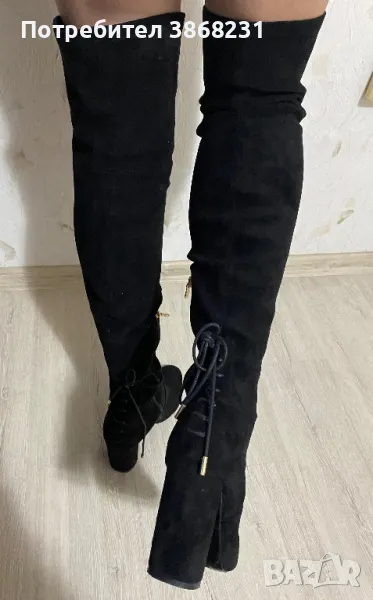 Високи велурени ботуши на ток , снимка 1