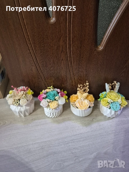 Керамични кашпи с ароматни сапунени цветя , снимка 1