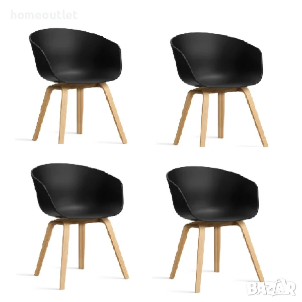 ПРОМОЦИЯ Трапезни столове с крака от масивно дърво и седалка от полипропилен, к-кт от 4 бр. LQ-203M, снимка 1