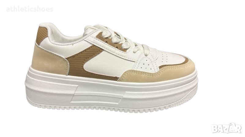 Дамски маратонки на палтформа в бяло и чежово, снимка 1