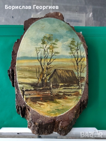 Малка рисувана картина върху дърво, снимка 1