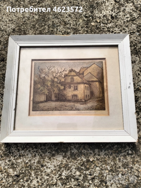 Стара цветна графика подписана, снимка 1