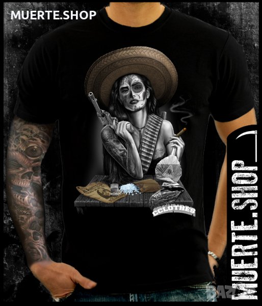 Черна тениска с щампа LA MUERTE MEXICANA, снимка 1