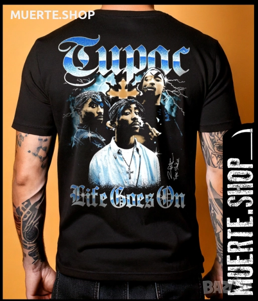 Черна тениска с щампа 2PAC LGO , снимка 1