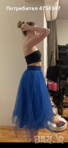 Синя пола до коленете – ръчна изработка – тюл, снимка 2 - Поли - 53699239