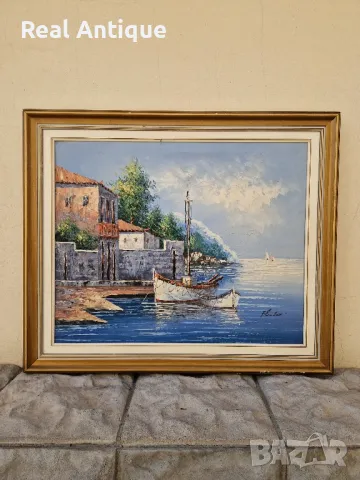 Антикварна авторска майсторска картина масло върху платно , снимка 1