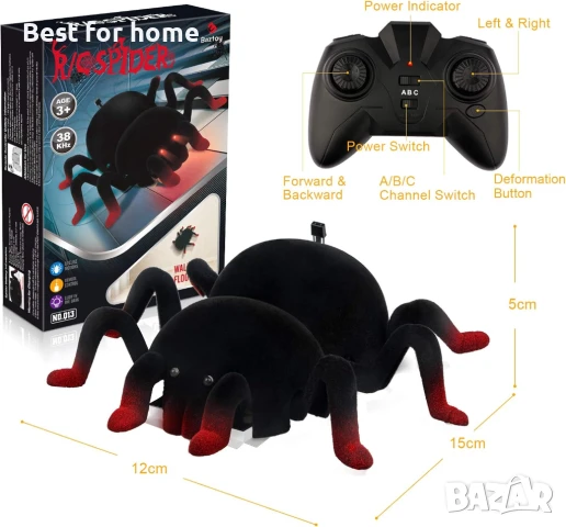 Baztoy Дистанционно управляем паяк с функция за катерене по стена, снимка 7 - Електрически играчки - 50605307