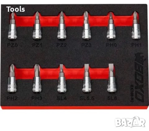 BOXO TOOLS 11 части 1/4 качествени вложки-битове комплект foam, снимка 2 - Други инструменти - 52883942